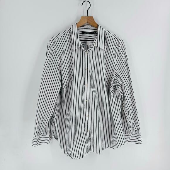 Lauren Ralph Lauren Black White Vertical Striped Button Down Shirt Plus Size 20W - Picture 8 of 8